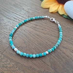 Turquoise Bracelet 3mm, Stackable Bracelet, Blue Bracelet, Dainty Bracelet, Natural Turquoise, Gifts for Her, Gifts for Mom, Gifts for Wife