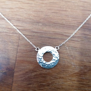 Hammered Circle Necklace, Silver Necklace, Flat Donut Necklace, Textured Necklace, Stackable Necklace, Gifts for Her, Christmas Gift image 1