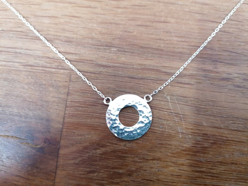 Hammered Circle Necklace, Silver Necklace, Flat Donut Necklace, Textured Necklace, Stackable Necklace, Gifts for Her, Christmas Gift image 1