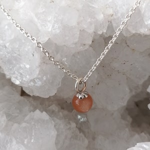 Sunstone Silver Pendant- Bead 6mm, Natural Sunstone Pendant, Orange Gemstone Pendant, Stackable Pendant, Healing Stone Pendant, Gift for Her