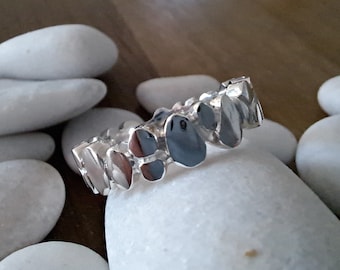 Wide Pebble Sterling Silver Ring | Handmade Organic Textured Band