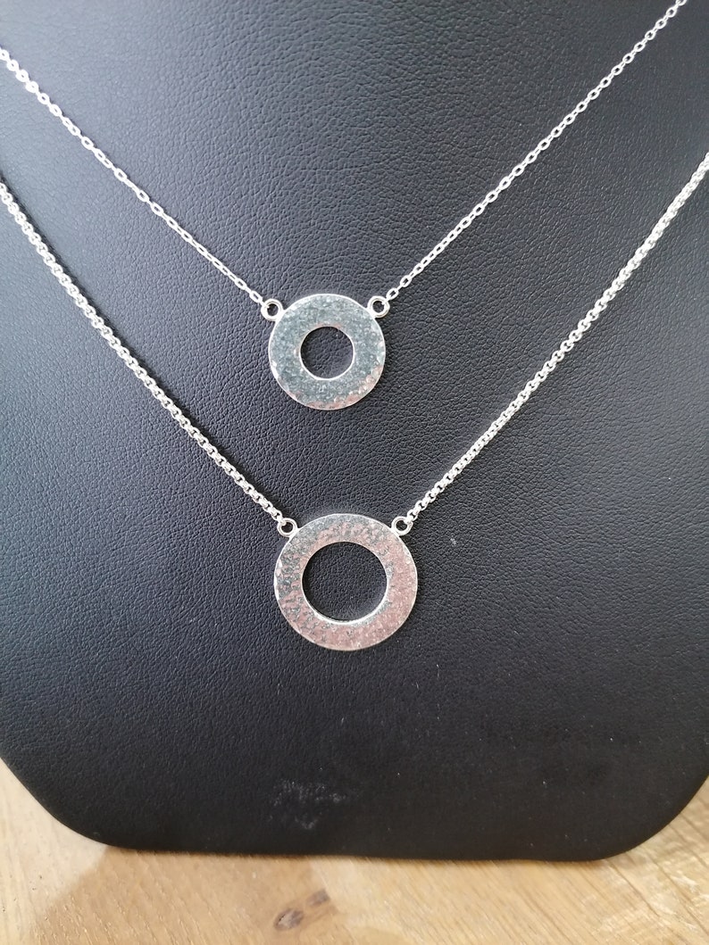 Hammered Circle Necklace, Silver Necklace, Flat Donut Necklace, Textured Necklace, Stackable Necklace, Gifts for Her, Christmas Gift image 2