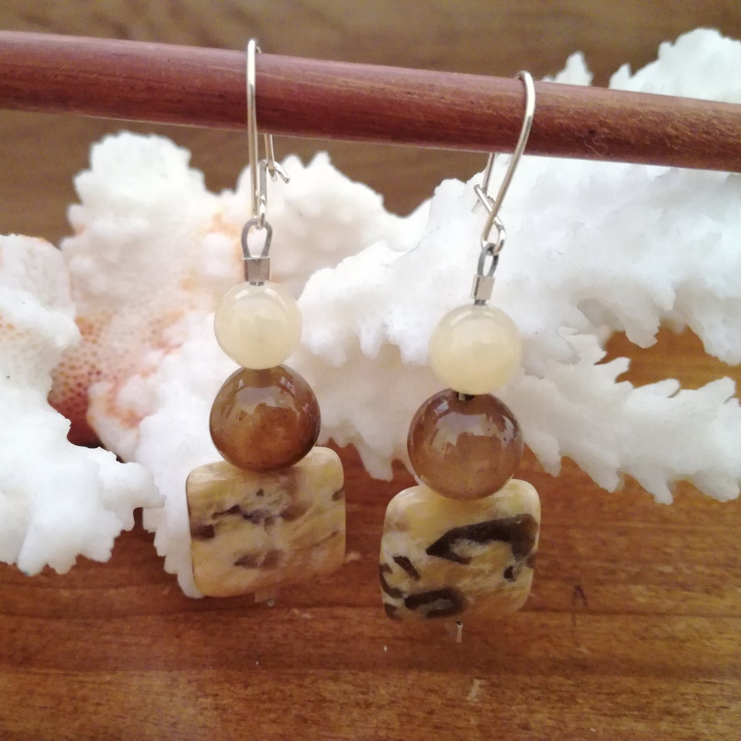 Boucles Doreilles Mixtes Perles De Pierres Précieuses, Boucles