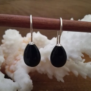 Silver Earhooks With Flat Onyx Drops