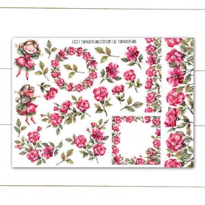 Adesivi per planner "Girl" con rose rosa, adesivi per planner "Estate" rosa, adesivi per planner "Floreali", adesivi per planner "Rose Flower" per bullet journal. J-212