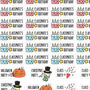 48 Classmate Birthday Planner Stickers, School Party Planner Stickers, School Events Planner Stickers, School Bujo Stickers. G-124