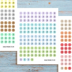 124 Tiny Dates of the Week Planner Sticker, Calendar Planner Sticker, Monthly Date Dot Calendar Sticker, Date Bullet Journal Stickers. E-120