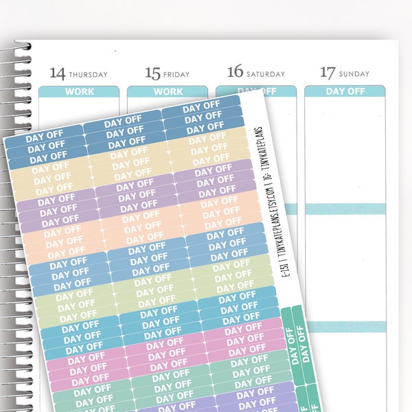 108 Tiny Day Off Header Stickers for Erin Condren Life Planner, Weekly Day Off Planner Stickers. E-131