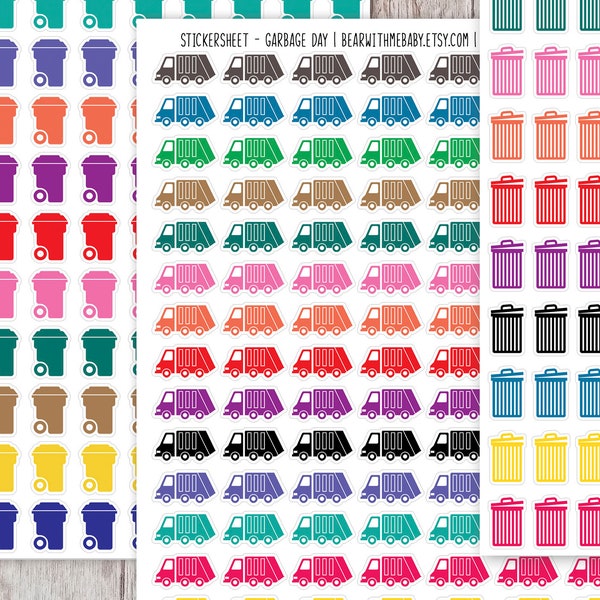 110 Tiny Garbage Day, Street Cleaning Planner Stickers, Tiny Planner Stickers, Monthly Calendar Stickers, Bujo Planner Stickers. L-104