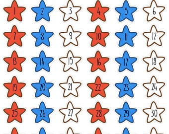 4th Of July Star Date Cover Planner Stickers, Summer Calendar Countdown Planner Stickers, Independence Bullet Journal Stickers. E-262