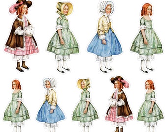 Stickers VintageGirl pour journaux indésirables, autocollants vintage pour albums de filles, éphémères filles, autocollants vintage pour fille habille-toi. VT-171