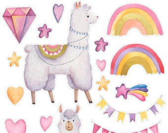 Watercolor Llama Planner Stickers, Watercolor Animal Planner Stickers, Llama Stickers, Llama Bullet Journal Stickers A-120.