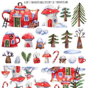 Autocollants d'agenda de Noël, souris champignon, autocollants de Noël, autocollants d'agenda d'hiver douillet, autocollants de Bullet Journal sapin de Noël. X-187