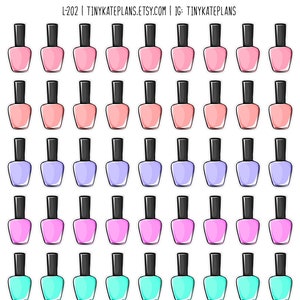 63 Multicolor Nail Polish Planner Stickers, Beauty Planner Stickers, Self Care Planner Stickers, Nails Done Bullet Journal Stickers. L-202
