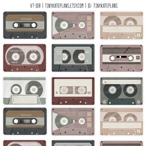 18 cassettes autocollantes vintage pour journaux indésirables, autocollants vintage pour scrapbooking, éphémères, stickers musique vintage. VT-108
