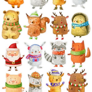 Dressed Winter Animals Planner Stickers, Cute Christmas Stickers, Cozy Winter Planner Stickers, Christmas Elements Bujo Stickers. X-158