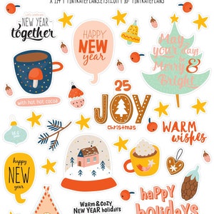Pegatinas del planificador de alegría navideña, pegatinas acogedoras del planificador de invierno, pegatinas del planificador de año nuevo, pegatinas del planificador del diario de balas de Navidad. X-114