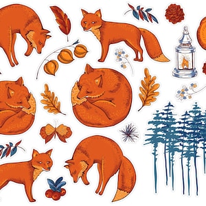 Ensemble d'autocollants mignons de renard d'automne, autocollants d'agenda de renard d'automne, autocollants mignons d'animaux de la forêt, autocollants d'animaux bujo, autocollants de renard bujo. A-165