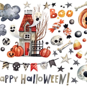 Pegatinas del planificador de la casa cazada de Halloween, pegatinas del planificador de Halloween, pegatinas de acuarela, pegatinas de Halloween del diario de balas. H-107.