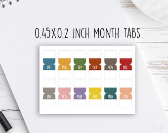 0.45 Inch Page Tabs, Planner Monthly Tabs, Sticker Page Tabs, Planner Page Tabs