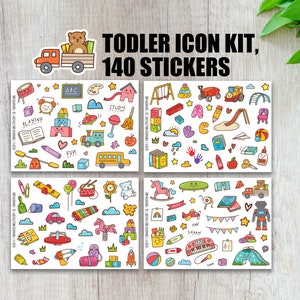 140 pc Todler Icon Planner Sticker Kit, Kids Planner Stickers, Playground Time Planner Stickers, Kawaii Children Planner Stickers. G-120