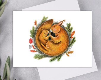Sleeping Squirrels Postcard, Animal Postcard Print For Postcrossing, Forest Animal Penpal Postcard, Cute Forest Animal Postcards. AC-136