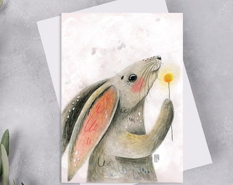 La carte postale légère, un lapin avec une carte postale légère à imprimer pour les post-traversés, une carte postale fantaisiste de penpal avec un lapin, des cartes postales d'animaux de la forêt. AC-176