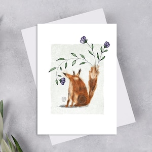 Fox Waiting For Spring Postcard, Fox & Flowers Postcrossing Postcard, Fox Penpal Postcard, Whimsical Fox Animal Postcards. AC-172