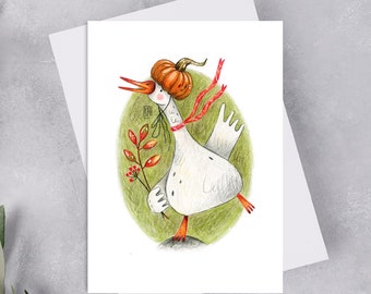 Kürbiskopf Gans Postkarte, Tier Postkartendruck Für Postcrossing, Gans Penpal Postkarte, Bauernhof Tier Postkarten. AC-159