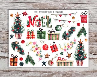 Noel Christmas Planner Stickers, Christmas Tree Stickers, Cozy Winter Planner Stickers, Christmas Noel Bujo Stickers. X-195
