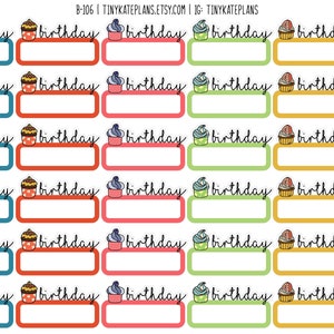 Adesivi per promemoria di compleanno con scatola da 33 quarti, adesivi per pianificatore Erin Condren, adesivi per calendario mensile. B-106.