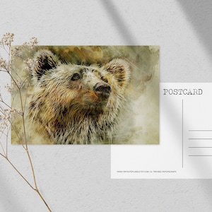 Grudge Bear Portrait Postcard, Stampa cartolina orso per Postcrossing, Cartolina animale amico di penna, Cartolina animale della foresta, Stampa orso. PC-114