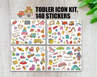 140 Stk. Todler Icon Planner Sticker Kit, Kinder Planner Sticker, Spielplatz Time Planner Sticker, Kawaii Kinder Planner Sticker. G-120