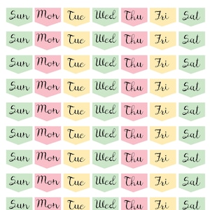 84 Tiny Days of the Week Colorful Planner Sticker, Calendar Planner Sticker, Monthly Calendar Sticker, Bullet Journal Stickers. E-191