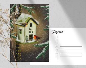 4x6 Or 5x7 Watercolor Christmas Birds Hotel Postcard, Winter Postcard Print For Postcrossing, Christmas Bird Penpal Postcard. AC-114