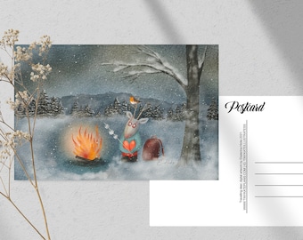 Watercolor Travelling Deer Postcard, Animal Postcard Print For Postcrossing, Deer Penpal Postcard, Forest Animal Postcard. AC-121