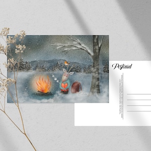 Carte postale aquarelle avec un cerf voyageant, impression de carte postale d'animal pour une traversée, carte postale de correspondance avec un cerf, carte postale d'animal de la forêt. AC-121