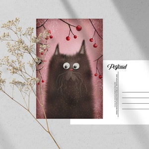 Carte postale aquarelle chat curieux, impression de carte postale animal pour la traversée, carte postale correspondant oiseau, carte postale chat mignon. AC-129