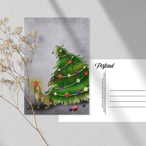 Carte postale aquarelle chat étoile de Noël, impression de carte postale chat d'hiver pour Postcrossing, carte postale correspondante animal chat de Noël. AC-122