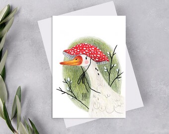 Pilz Gans Postkarte, Tier Postkartendruck Für Postcrossing, Gans Penpal Postkarte, Bauernhof Tiere Postkarten. AK-134