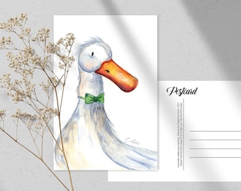 Aquarell Gänseparade Postkarte, Tier Postkartendruck für Postcrossing, Gans Penpal Postkarte, Bauernhof Tier Postkarten. AK-148