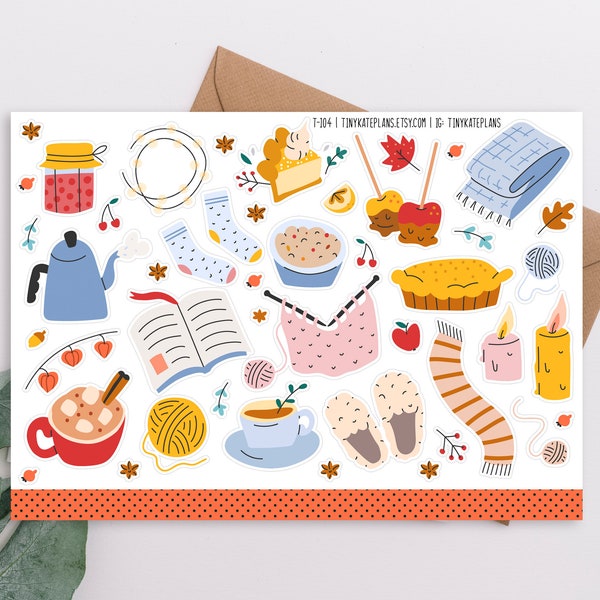 Cozy Fall Planner Stickers, Cozy Fall Cooking Planner Stickers, Thanksgiving Stickers, Fall Bullet Journal Planner Stickers. T-104.