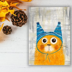 Aquarelle carte postale Bob le chat, impression de carte postale animal pour les traversées, carte postale correspondant chat roux, impression d'art mignon chat orange. AC-138