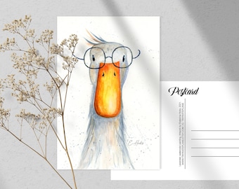 Aquarell Gans in den Gläsern Postkarte, Tier Postkartendruck für Postcrossing, Gans Penpal Postkarte, Bauernhof Tier Postkarte. AC-149
