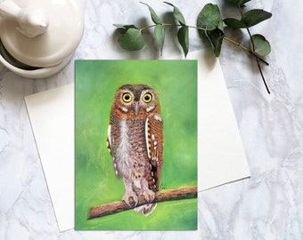 Elf Owl Bird Postcard, Elf Owl Art Print, Realistic Elf Owl Postcard, Penpal Elf Owl Art Prints, Cute Owl Postcard. SPC-117