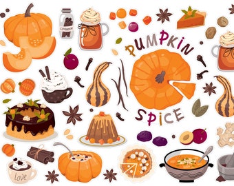 Pumpkin Spice Planner Stickers, Cozy Fall Stickers, Pumpkin Pie Planner Stickers, Fall Pumpkin Bullet Journal Planner Stickers. T-129.