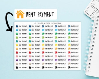 May include: A sheet of colorful stickers with a house icon and the text "RENT PAYMENT" repeated multiple times. The stickers are arranged in rows and columns.