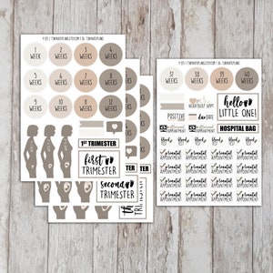 Kit di adesivi per pianificatore di gravidanza con colori neutri, adesivi per progressi di gravidanza, adesivi per bullet journal di gravidanza, adesivi per la pianificazione del bambino. Y-115