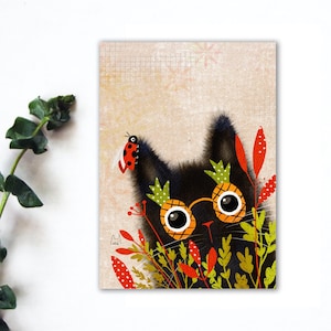 Cartolina con gatto nero ananas, cartolina Tulip Postcrossing, cartolina con amico di penna gatto, cartolina con gatto nero e uccello carino. AC-201