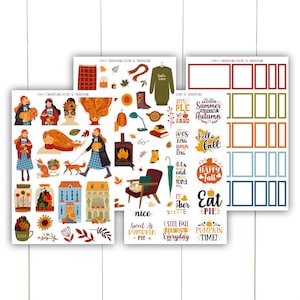 Kit d'autocollants pour agenda HP Fox Friend septembre, autocollants pour agenda d'automne, kit d'autocollants confortables, autocollants de renard, autocollants d'agenda Bujo d'automne. T-174